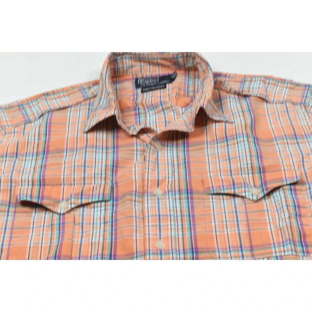 Vintage Polo Ralph Lauren Trim Western Shirt Mens XL Orange Plaid Long Sleeve